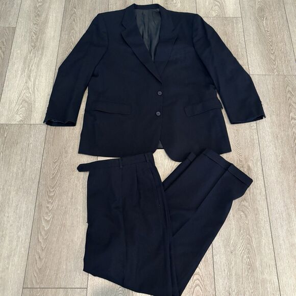 Christian Dior Monsieur Suit 46R Blazer 42x30 Pants Navy Blue Wool Vintage - Picture 1 of 16